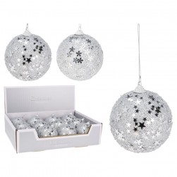 Χριστουγεννιάτικη Μπάλα Ασημί Με Glitter 80mm