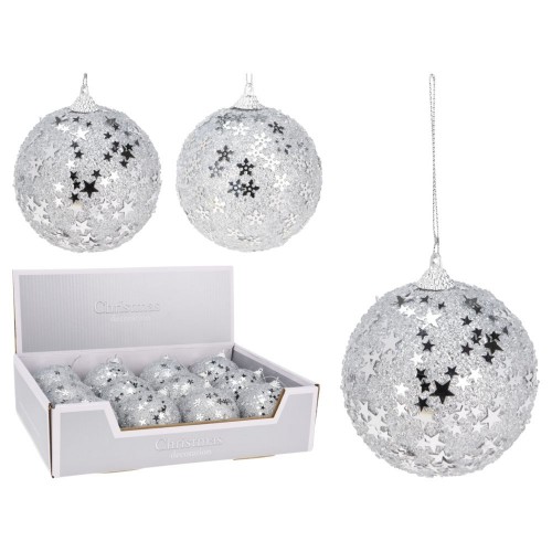 Χριστουγεννιάτικη Μπάλα Ασημί Με Glitter 80mm