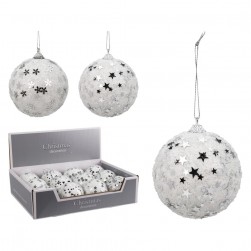 Χριστουγεννιάτικη Μπάλα Λευκή Με Glitter 80mm