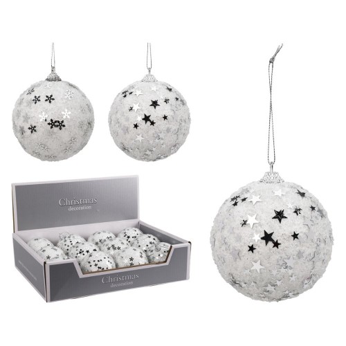 Χριστουγεννιάτικη Μπάλα Λευκή Με Glitter 80mm