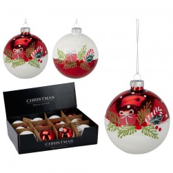 Χριστουγεννιάτικη Μπάλα Κόκκινη-Λευκή 80mm