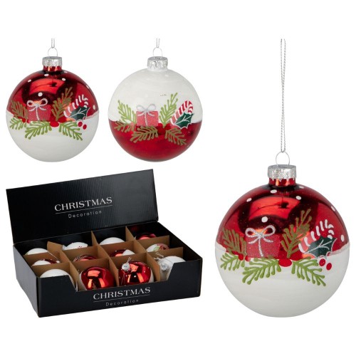 Χριστουγεννιάτικη Μπάλα Κόκκινη-Λευκή 80mm