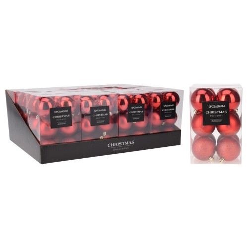 Χριστουγεννιάτικες Μπάλες Κόκκινες Σετ 12X60mm