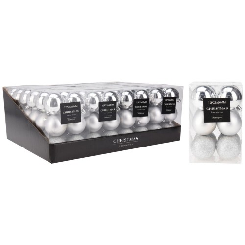 Χριστουγεννιάτικες Μπάλες Ασημί Σετ 12X60mm