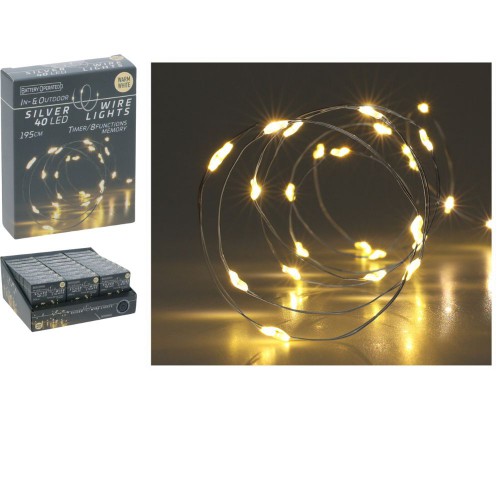 Λαμπάκια Μπαταρίας Silver Wire Θερμό 40Led