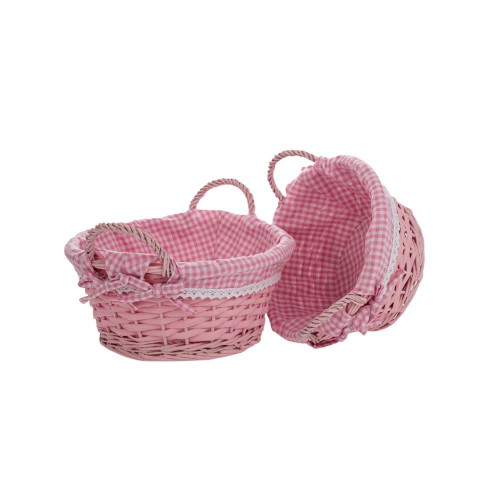 Πανέρι Ροζ Με Ύφασμα Σετ/2τμχ