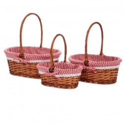 Καλάθι Με Ύφασμα Κόκκινο Καρώ Σετ/3τμχ