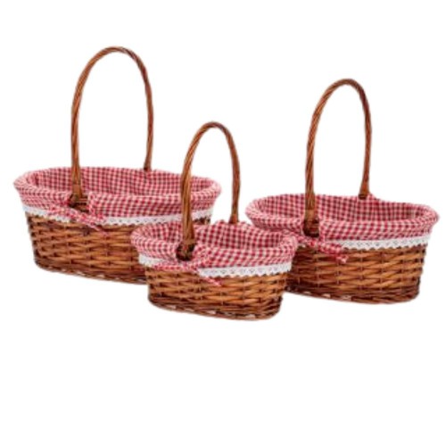 Καλάθι Με Ύφασμα Κόκκινο Καρώ Σετ/3τμχ