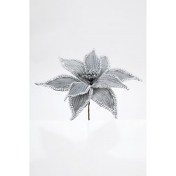 Λουλούδι χριστουγεννιάτικο ασημί με πέτρες ύψους 23cm