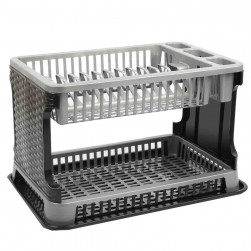 Πιατοθήκη rattan διώροφη γκρι