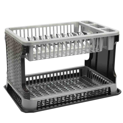 Πιατοθήκη rattan διώροφη γκρι