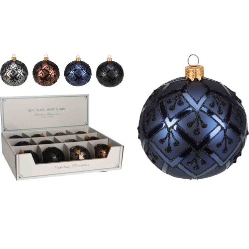 Χριστουγεννιάτικη Γυάλινη Μπάλα Με Μαύρο Glitter 80mm