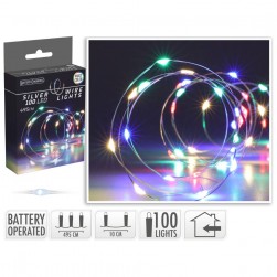 Λαμπάκια Μπαταρίας Πολύχρωμα Silver Wire 100Led
