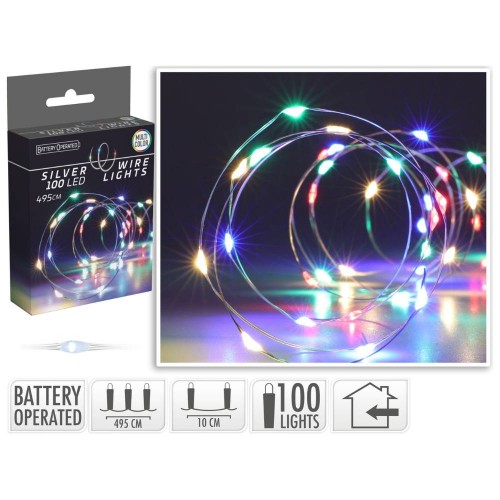 Λαμπάκια Μπαταρίας Πολύχρωμα Silver Wire 100Led