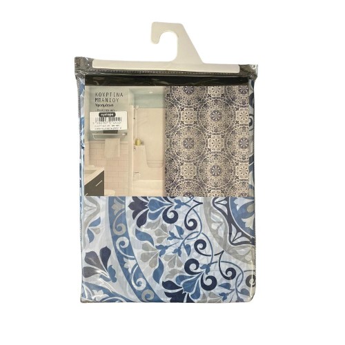 Κουρτίνα Μπάνιου Μπλε Μοτίβο 180Χ180εκ.