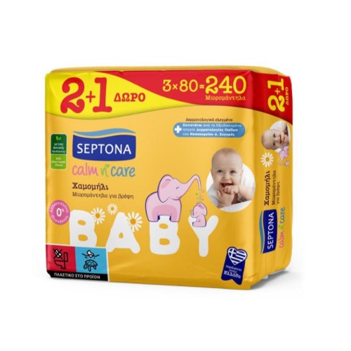 Septona Baby Wipes Χαμομήλι 2+1